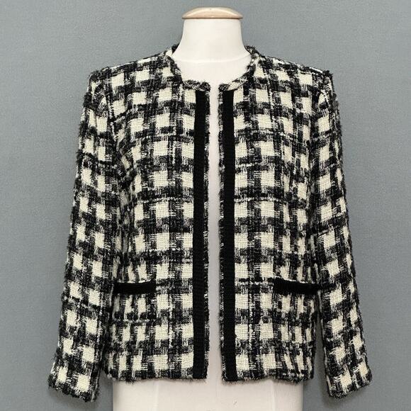 IRO Women Jacket 40 L Pelipa Black Houndstooth Wool Blend Open Classic Office - Picture 1 of 15